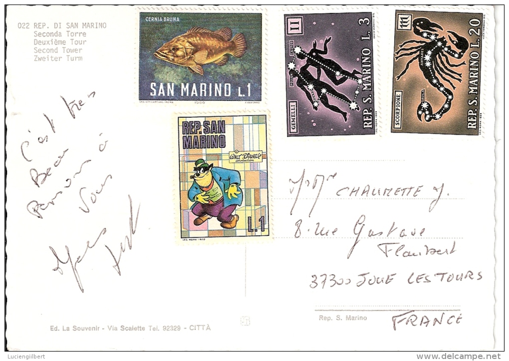 SAINT MARIN CP Avec 4 Timbres - Covers & Documents