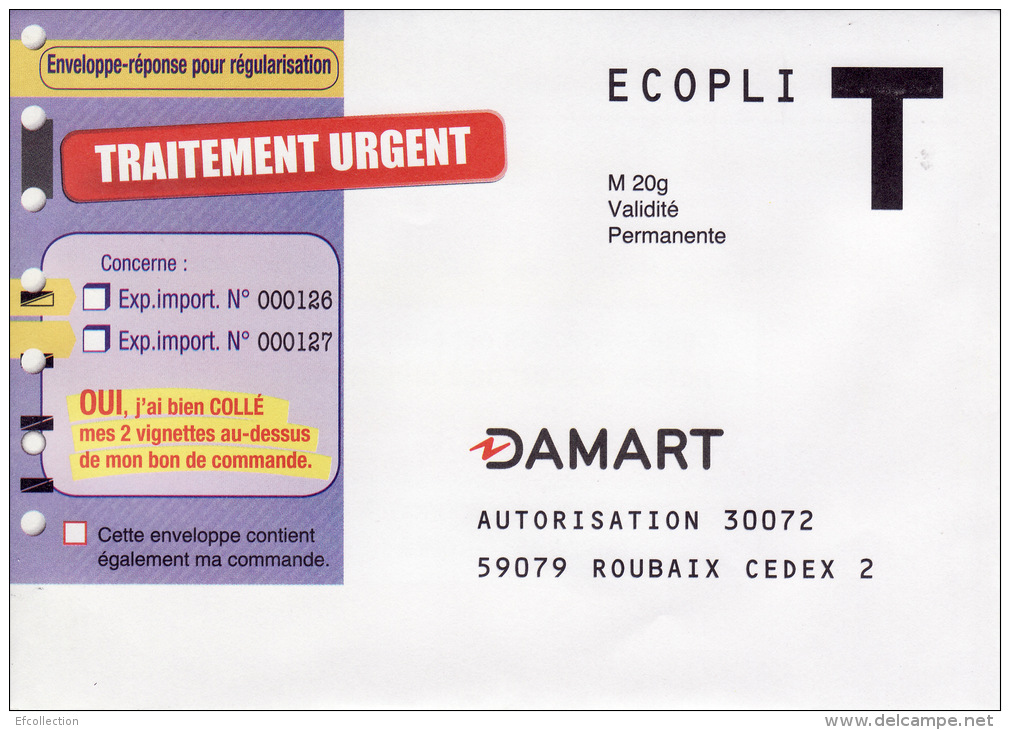 DAMART - 59 ROUBAIX - ENVELOPPE REPONSE T - LETTRE ECOPLI - M 20 G VALIDITE PERMANENTE - Buste Risposta T