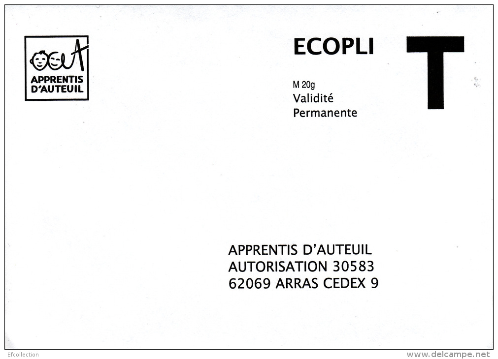 APPRENTIS D´AUTEUIL - 62 ARRAS - ENVELOPPE REPONSE T - LETTRE ECOPLI - M 20 G VALIDITE PERMANENTE - Cards/T Return Covers