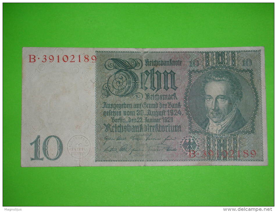 Germany,Reich,Weimar,10 Mark 1924.-1929.,banknote,paper Money,bill,vintage - 10 Mark