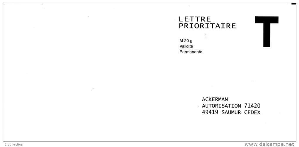 ACKERMAN - 49 SAUMUR - ENVELOPPE REPONSE T - LETTRE PRIORITAIRE - M 20 G VALIDITE PERMANENTE - Cartes/Enveloppes Réponse T