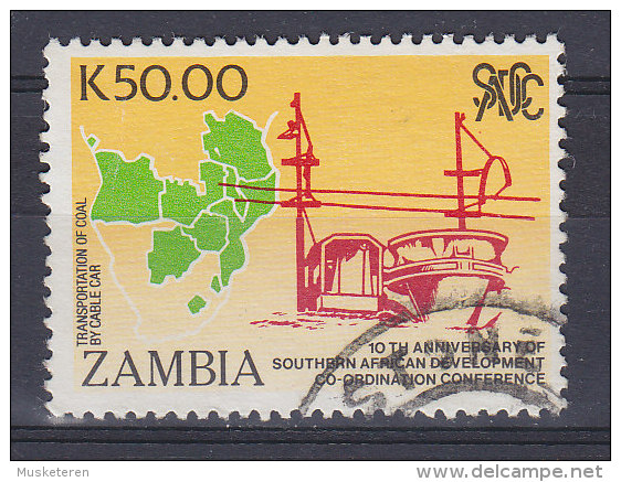 Zambia 1990 Mi. 523     50 K Kohlentransport Durch Drahtseilbanen Landkarte Map - Zambia (1965-...)