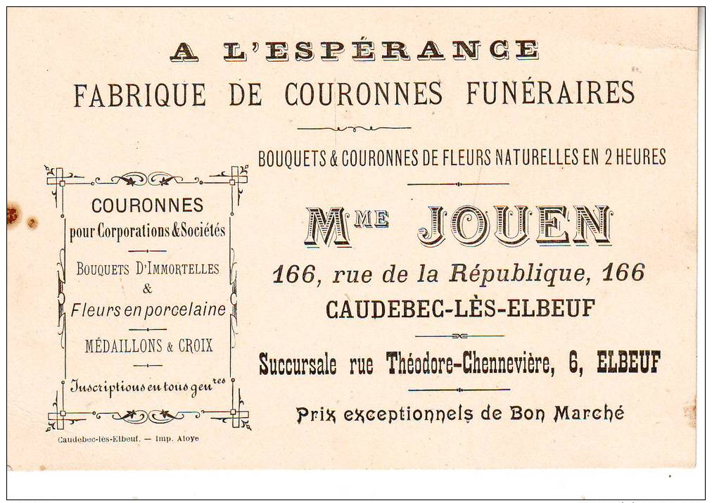 FABRIQUE DE COURONNES FUNERAIRES  A CAUDEBEC LES ELBEUF D76 - Cartes De Visite