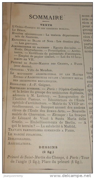 La Semaine Des Constructeurs. N°22. 24 Novembre1888 .La Tour De L´ancien Prieuré De Saint-Martin Des Champs à Paris. - Magazines - Before 1900