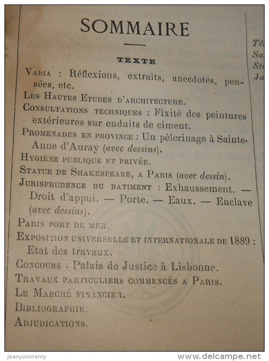La Semaine Des Constructeurs. N°24. 8 Décembre 1888 .Statue De Shakespeare à Paris. Sainte-Anne D´Auray. - Magazines - Before 1900