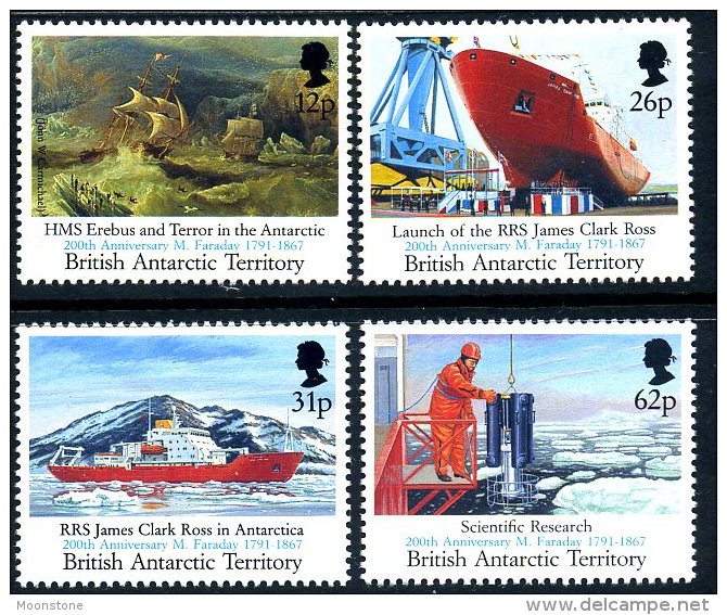 British Antarctic Territory BAT 1991 James Clark Ross Ship Faraday Overprints Set Of 4, MNH - Ongebruikt