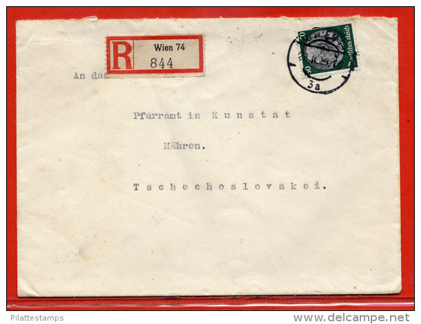 ALLEMAGNE III REICH LETTRE RECOMMANDEE DE 1939 DE VIENNE POUR LA MORAVIE TCHECOSLOVAQUIE - Briefe U. Dokumente