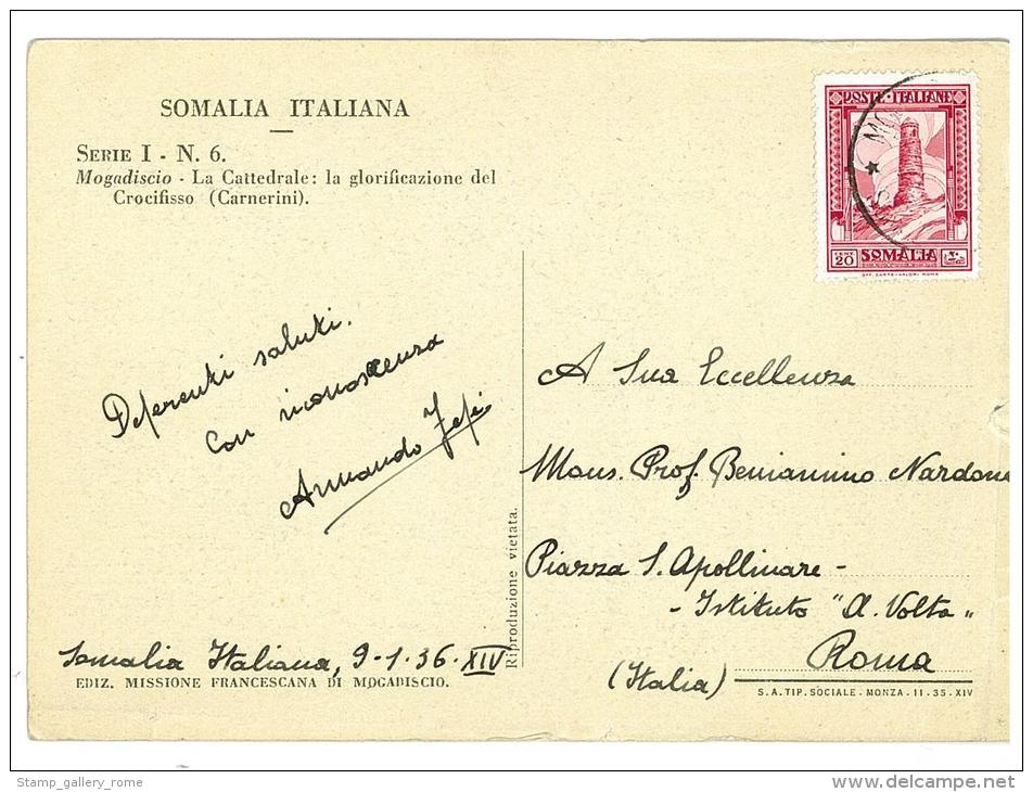 CARTOLINA COLONIALE - SOMALIA ITALIANA - SERIE I N° 6 - MOGADISCIO - VIAGGIATA ANNO 1936 - Somalia