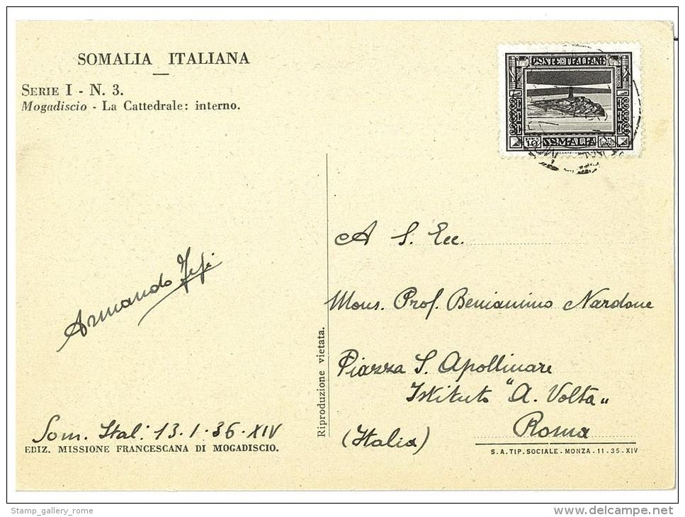 CARTOLINA COLONIALE - SOMALIA ITALIANA - SERIE I N° 3 - MOGADISCIO - VIAGGIATA ANNO 1936 - Somalie