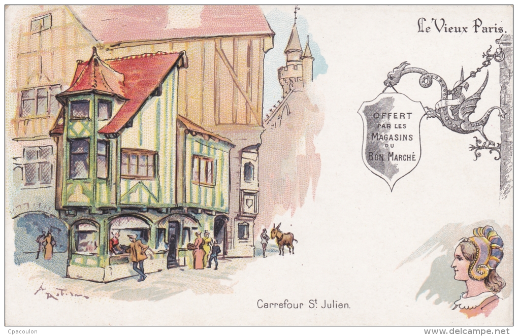 Illustrateur ROBIDA - Le Vieux Paris - Carrefour St Julien [11736I75] - Robida