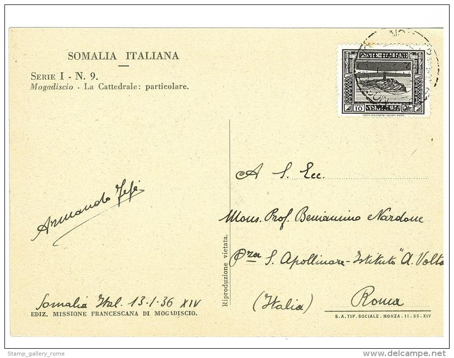 CARTOLINA COLONIALE - SOMALIA ITALIANA - SERIE I N° 9 - MOGADISCIO - VIAGGIATA ANNO 1936 - Somalia