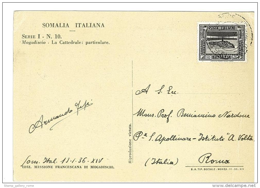 CARTOLINA COLONIALE - SOMALIA ITALIANA - SERIE I N° 10 - MOGADISCIO - VIAGGIATA ANNO 1936 - Somalia