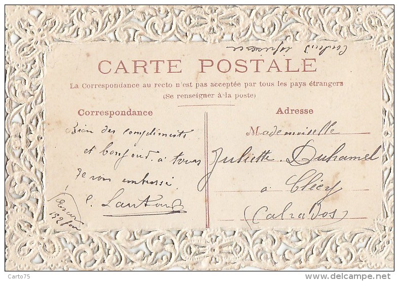 Fantaisies - Carte Papier Dentelle Découpi Colombes Et Roses - Autres & Non Classés