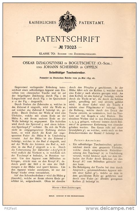 Original Patentschrift -O. Dzialoszynski In Bogucice / Bogutschütz ,1893, Tusche - Einreiber , Farbe , Katowice , Oppeln - Historische Dokumente