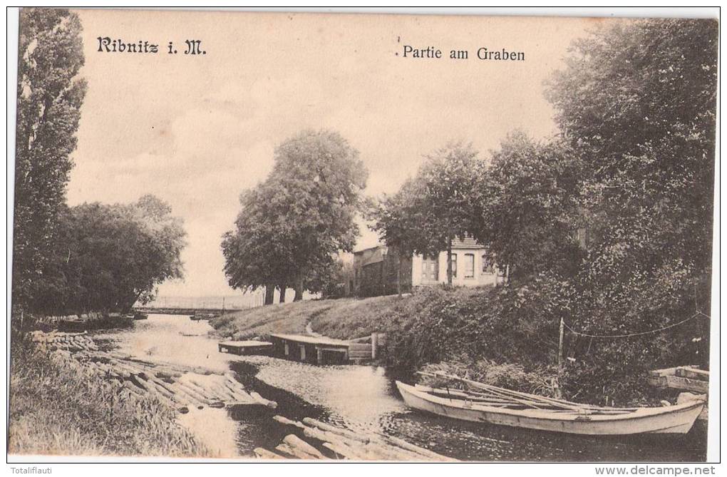 Ribnitz In Mecklenburg Partie Am Graben Ruderboot Holz Flösserei Anlegesteg Hafen 4.8.1914 Gelaufen - Ribnitz-Damgarten