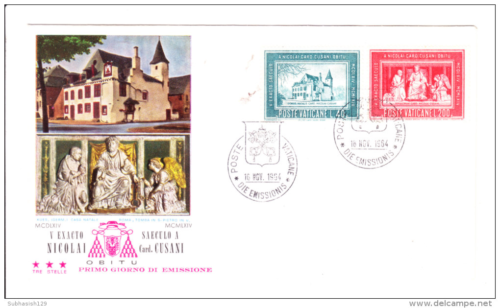 First Day Cover Issued From Vatican City On 16.11.1964 - Other & Unclassified