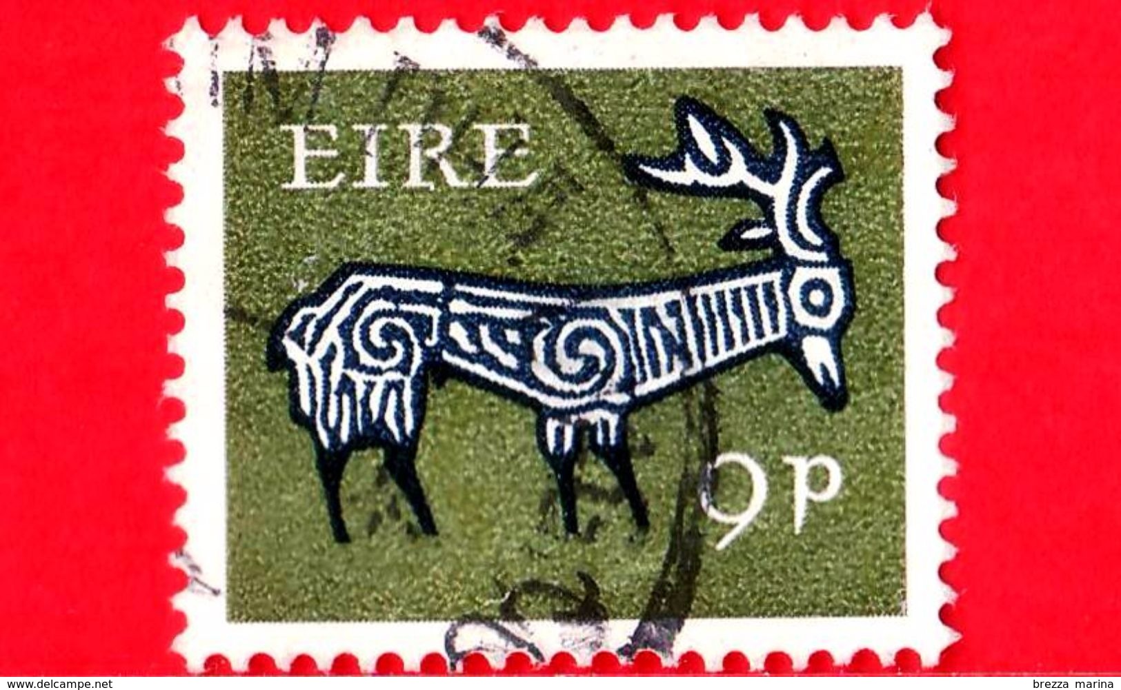 IRLANDA - EIRE - Usato - 1974 - Animali Stilizzati - Cervi - Stylised Stag, 8th Century - 9 - Oblitérés