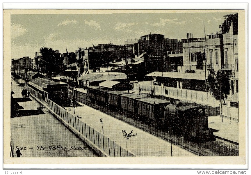 Carte Postale Ancienne Egypte - Suez. The Railway Station - Gare, Chemin De Fer - Suez