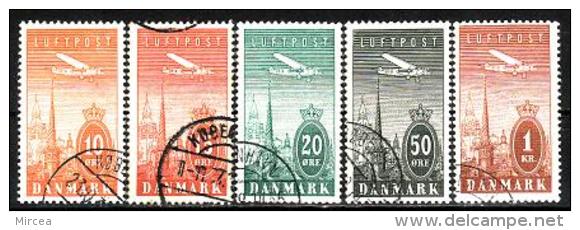 Danemark 1934 - Poste Aerienne Yv.no.6-10 Obliteres - Poste Aérienne