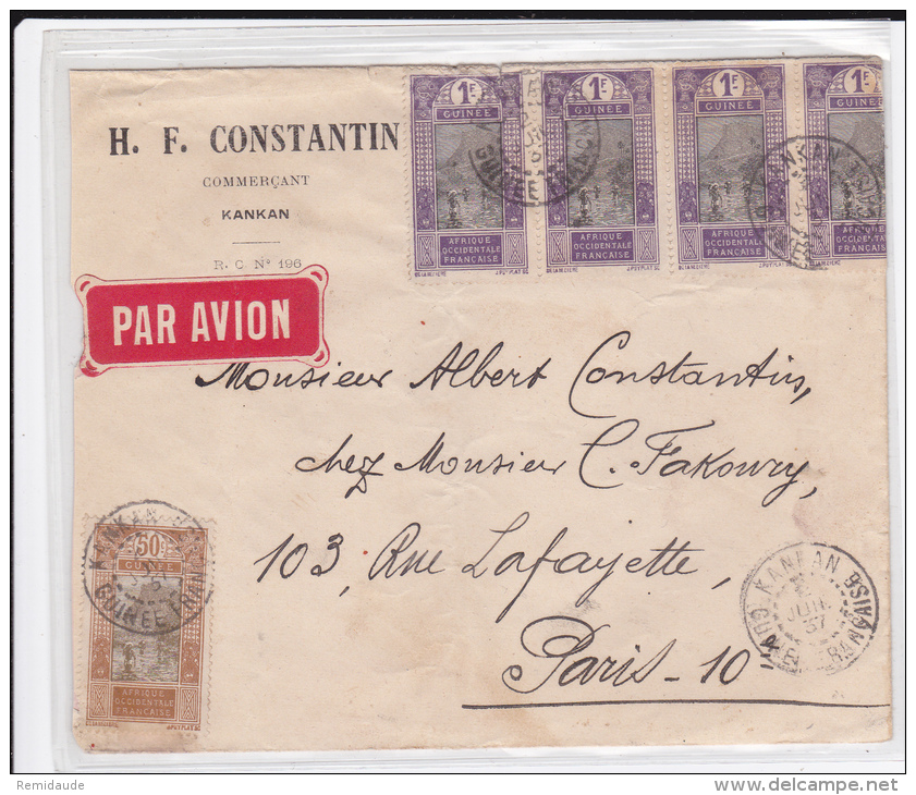 GUINEE - 1937 - ENVELOPPE RECOMMANDEE Par AVION De KANKAN Pour PARIS - Lettres & Documents