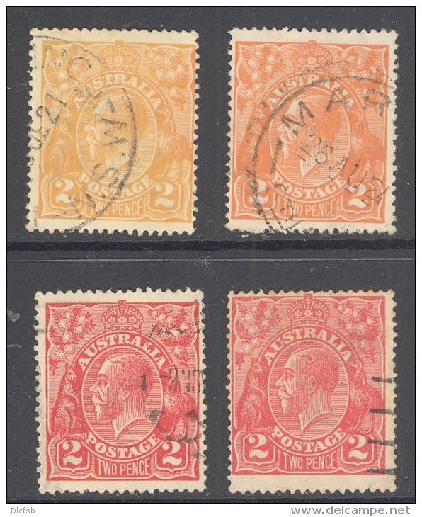 AUSTRALIA, 1918 2d (4 Colours) VFU (wmk ""large Crown Over A""), SG62, 62a, 63,63a - Oblitérés