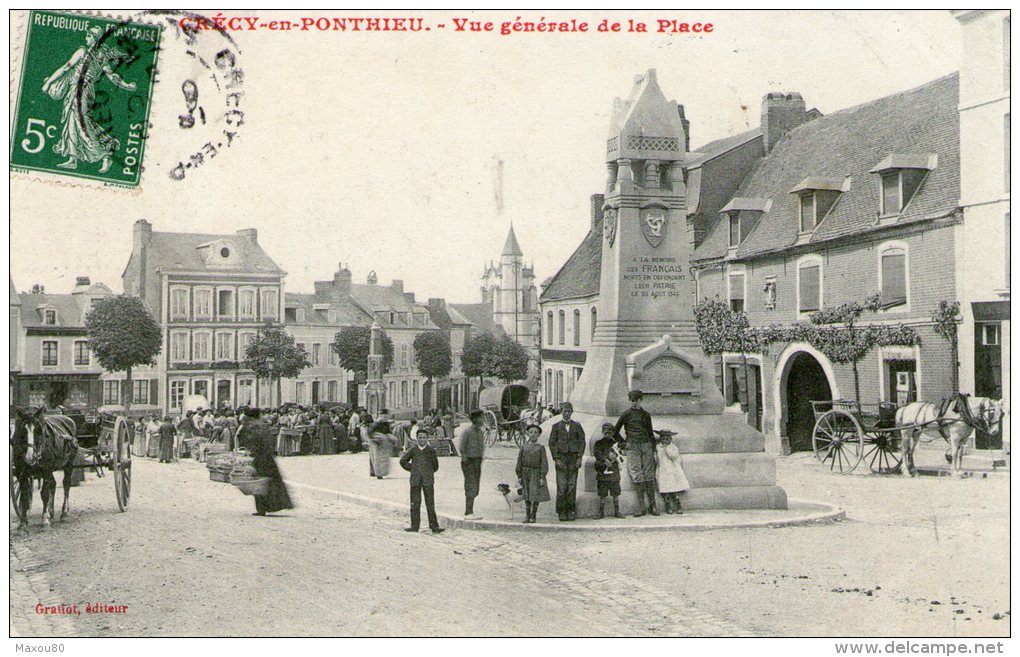 CRECY-en-PONTHIEU  - Vue Générale De La Place  - 1908 - - Crecy En Ponthieu