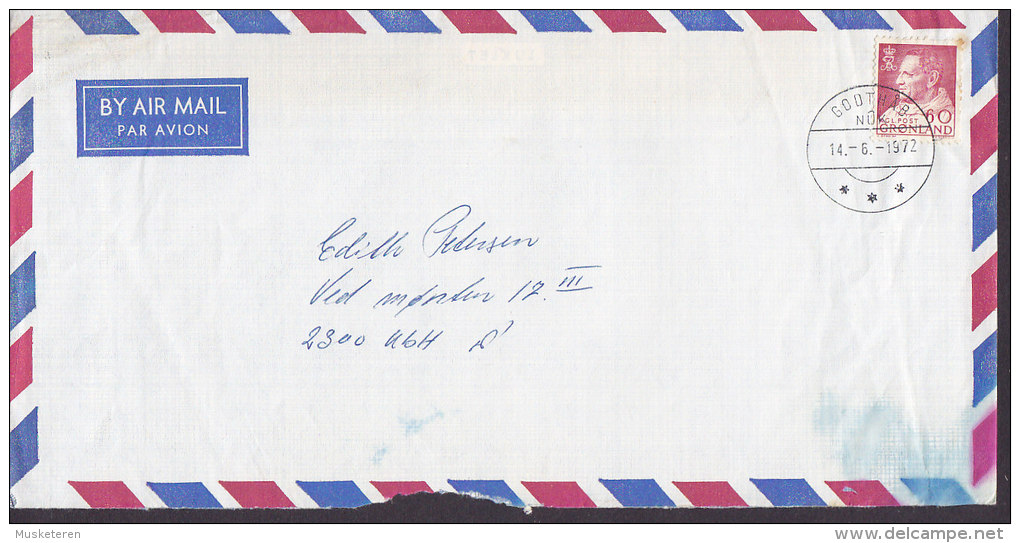 Greenland Airmail Par Avion Brotype GODTHÅB (NÛK) 1972 Cover Brief To Denmark 60 Ø King Frederik IX. Stamp (Cz. Slania) - Briefe U. Dokumente