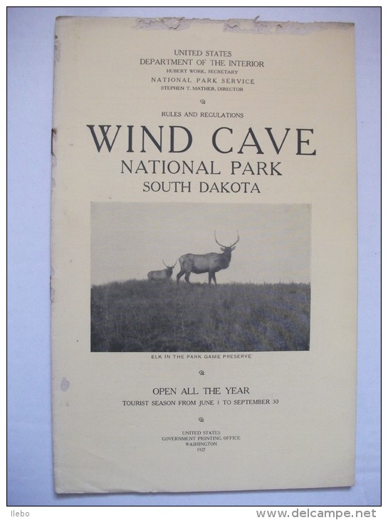 Wind Cave  Dakota 1927  National Park Guide  Carte Montagne Nature  Usa - Amérique Du Nord