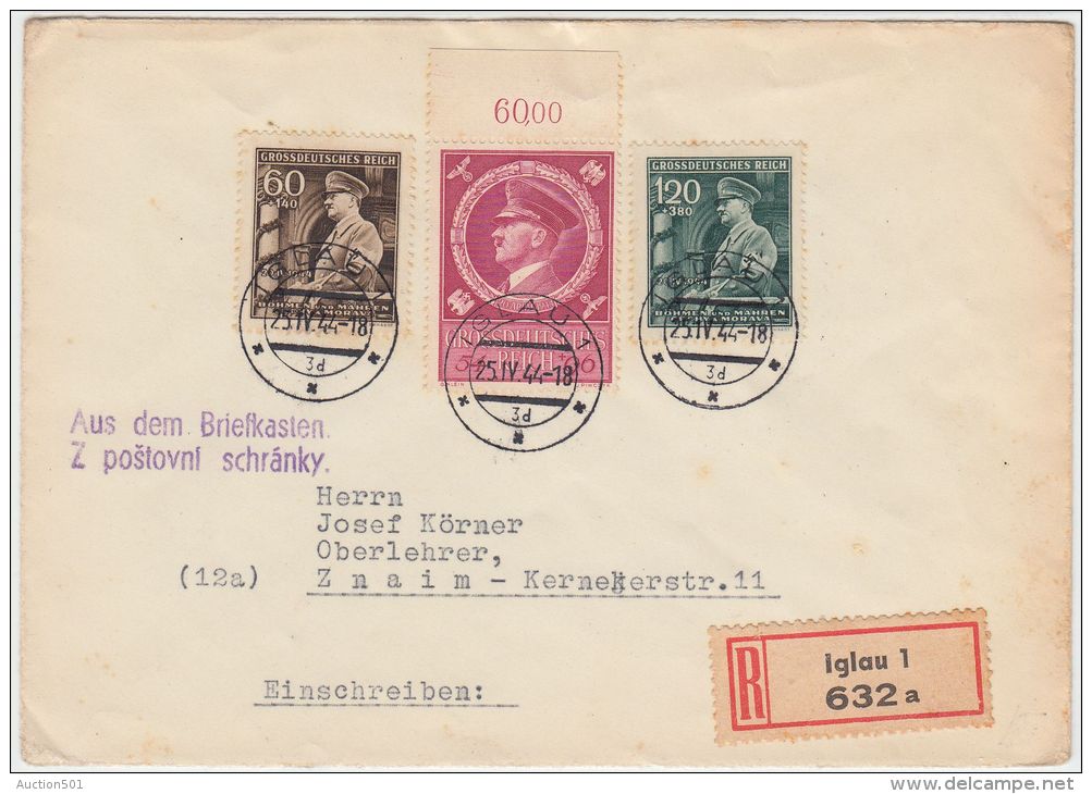 00994 Germany Grossdeutsches Reich 1944 Iglau Registered To Znaim - Briefe U. Dokumente