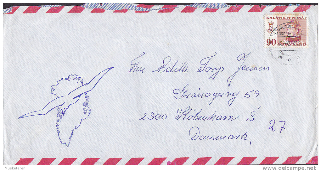 Greenland Airmail Par Avion SDR. STRØMFJORD 1976 Cover Brief 90 Ø Queen Margrethe II. (Cz. Slania) Bird Vogel Cachet - Storia Postale