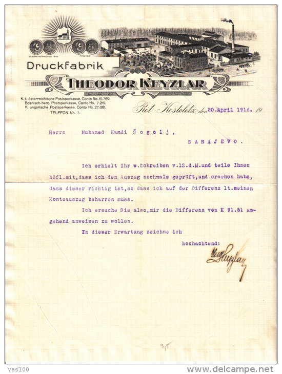 PRINTING FACTORY, DRUCK FABRIK,LETTER TO CUSTOMER, 1916, GERMANY - Stamperia & Cartoleria