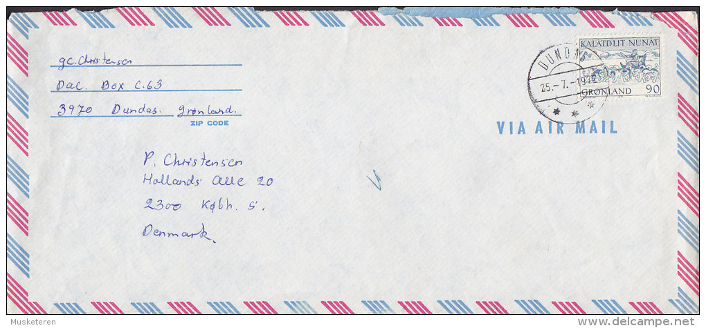 Greenland Airmail Par Avion DUNDAS 1972 Cover Brief To Denmark Attelage Du Chiens Dog Sledge (Cz. Slania) - Briefe U. Dokumente