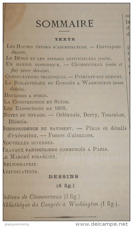 La Semaine Des Constructeurs. N°27. 29 Décembre 1888 .Fenêtre De La Grosse Tour Au Château De Chenonceaux. - Magazines - Before 1900