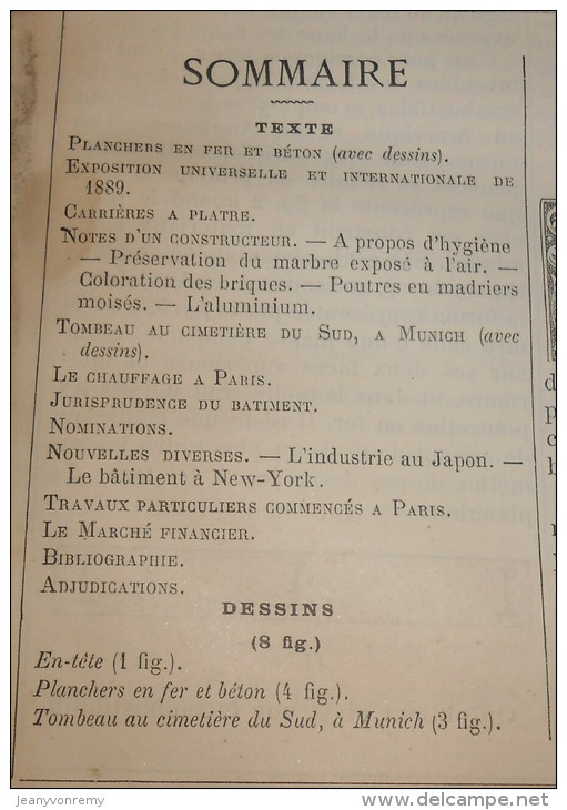 La Semaine Des Constructeurs. N°28. 5 Janvier 1889 .Vue D'un Tombeau à Munich. - Magazines - Before 1900