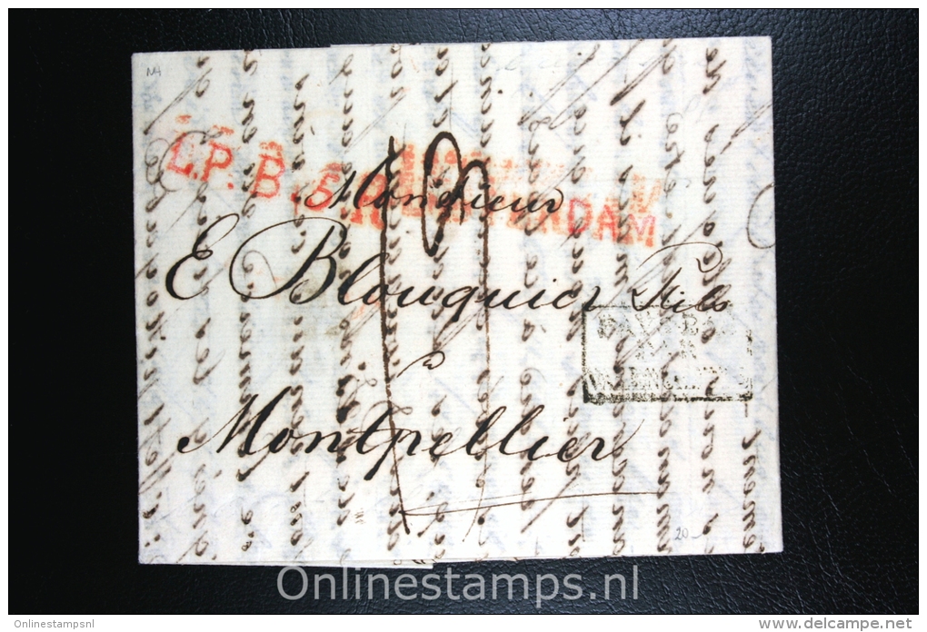 Nederland: Brief Amsterdam Naar Montpellier, 1822, L.P.B. 5 R, Transitstempel Pays-Bas Par Valenciennes - ...-1852 Vorläufer