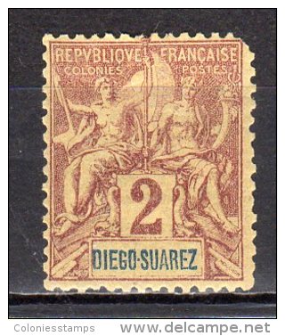 (SA0668) DIEGO-SUAREZ, 1894 ("Tablet"-type, 2c., Brown And Blue On Buff). Mi # 39. Mint Hinged* Stamp - Ongebruikt