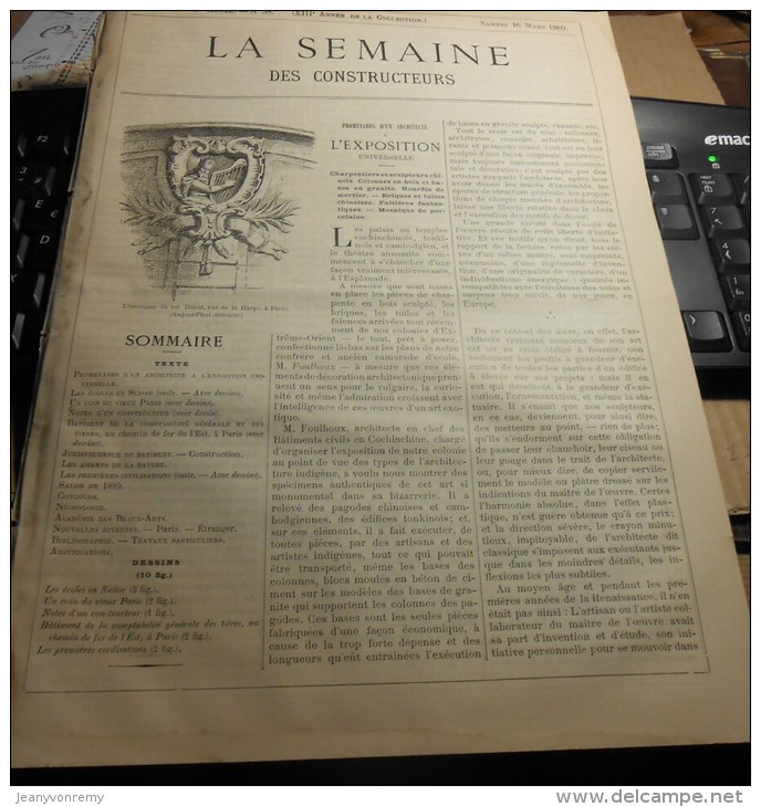 La Semaine Des Constructeurs. N°38.  16 Mars1889 . Bâtiment Annexe Du Chemin De Fer De L'Est. - Magazines - Before 1900