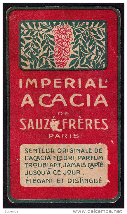 PUBLICITÉ PARFUM - CARTE PARFUMÉE : IMPERIAL ACACIA De SAUZÉ FRÈRES - PARIS - AU DOS: PUB PARFUMEUR De ROUMANIE (p-111) - Vintage (until 1960)