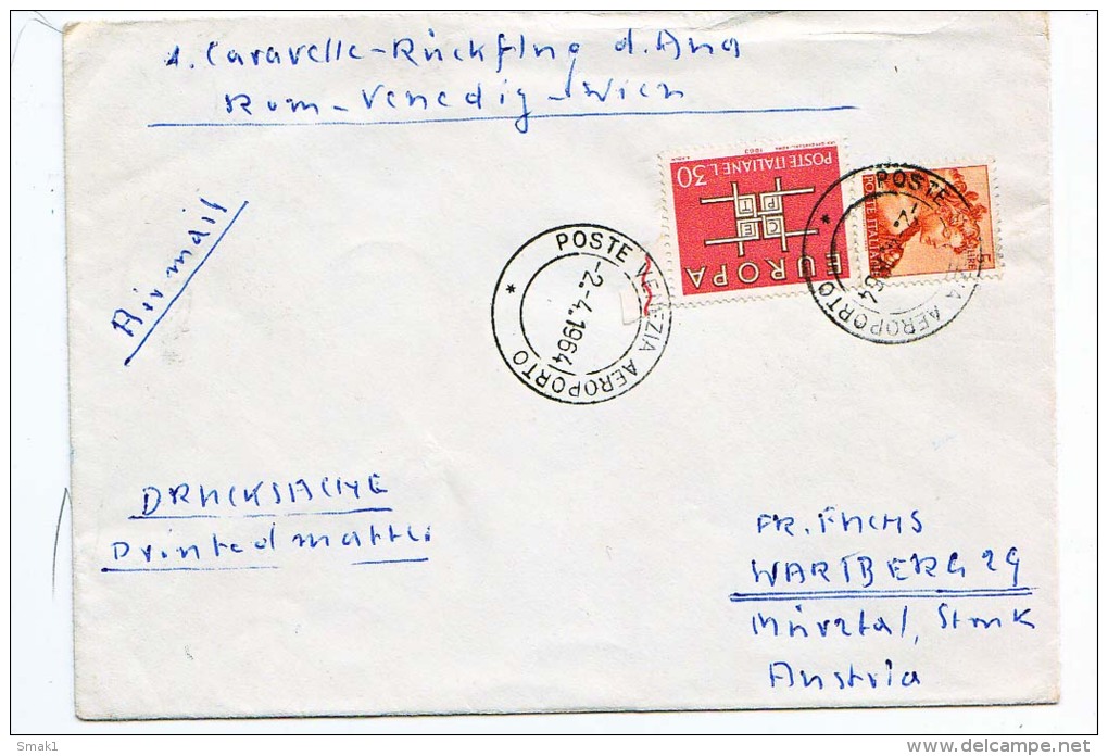 BRIEFMARKEN ERSTTAG Flugzeuge, ERSTFLUG DOUGLAS DC-9  ROM-VENEDIG-WIEN  1964 RETURN - Sonstige & Ohne Zuordnung