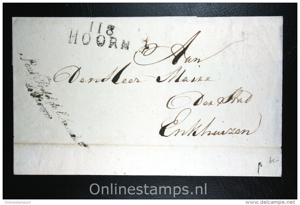 Nederland: Cover 1813, Naamstempel Hoorn Naar Enkhuizen Portvrijdom  Sous Prefet De L"Arrondis. De Hoorn,adelaarsstempel - ...-1852 Vorläufer