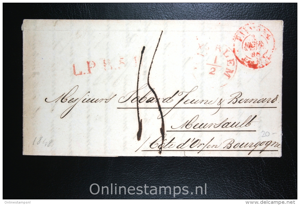 Nederland:brief  Haarlem Naar Meursault (RRR) Frankrijk, 1848, Diverse Mooie Stempels. - ...-1852 Vorläufer