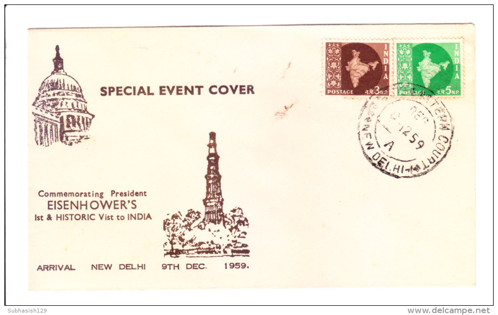 India Special Cover On India Visit Of Eisenhower-president Of United States-3v Cover - Covers