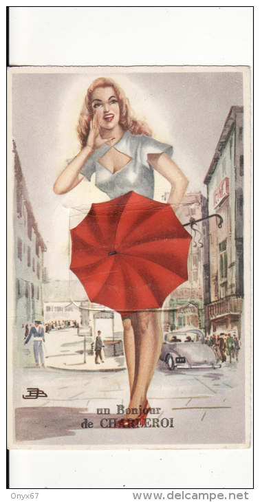 Carte Postale Système De CHARLEROI (Belgique) Femme Pin-Up   Soulevez Le Parapluie Multi-vues .....2 SCANS - Charleroi