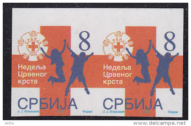 2091. Serbia, 2006, Red Cross Surcharge, Imperforated In Pair, MNH (**) - Serbia