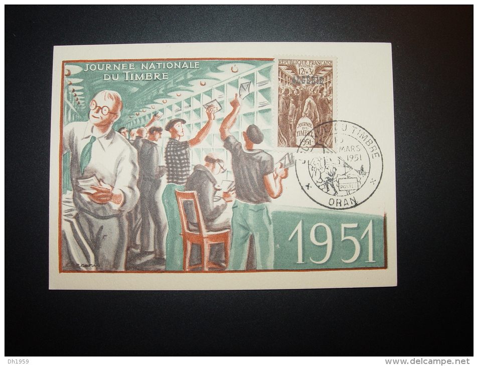 ALGERIE ORAN 1er JOUR FDC CARTE MAXIMUM JOURNEE DU TIMBRE 1951 TAG DER BRIEFMARKE  POST POSTE - Cartas & Documentos