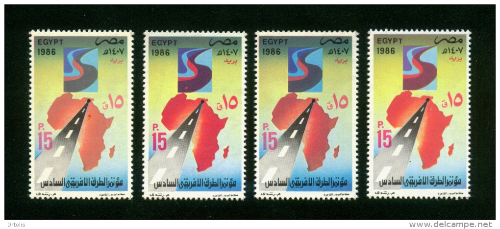 EGYPT / 1986 / COLOR VARIETY / AFRICAN ROADS CONFERENCE / ROAD / MAP / MNH - Nuevos