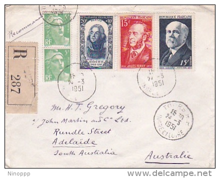 France 1951 Registered Cover To Australia - Used Stamps