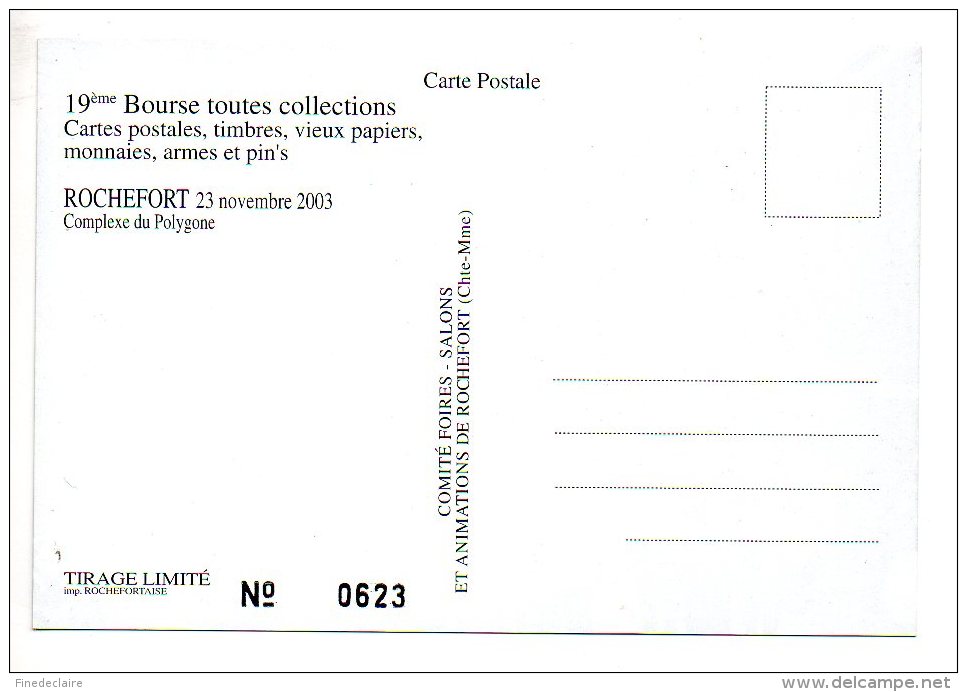Carte Publicitaire - 19 ème Bourse Toutes Collections - Rochefort 2003 - Bourses & Salons De Collections