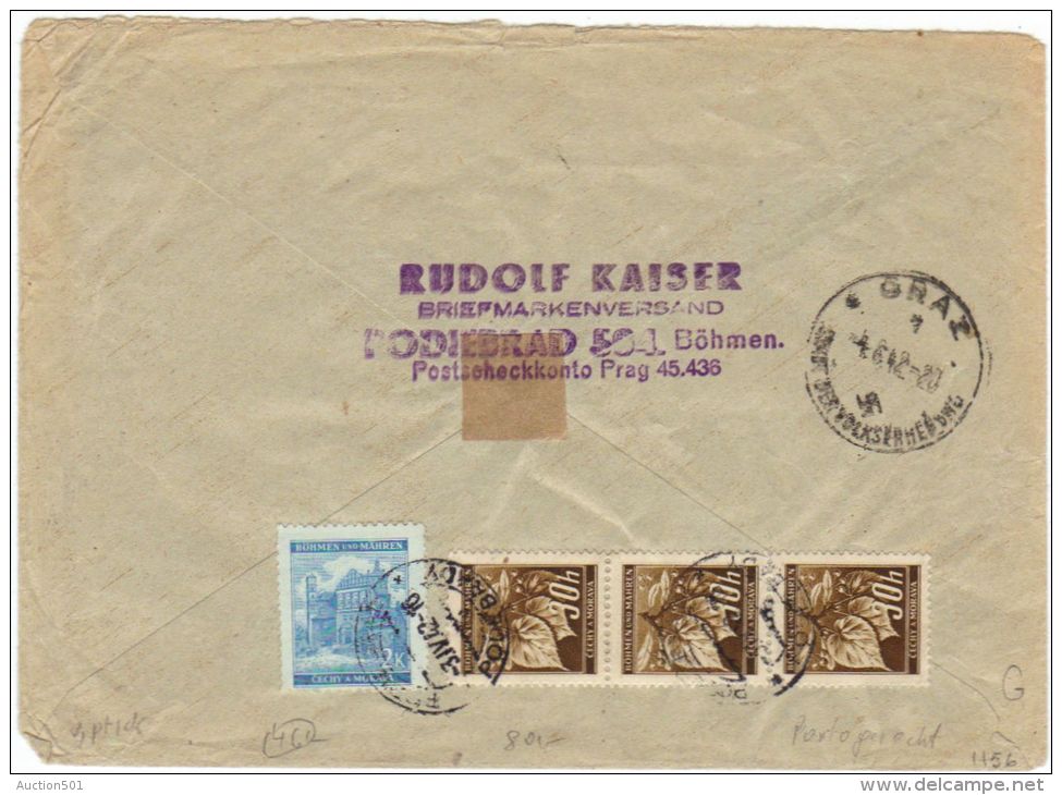 01156 Böhmen Und Mahren Podiebrad/Podebrady 1942 Registered Nachname To Graz (Austria) - Lettres & Documents