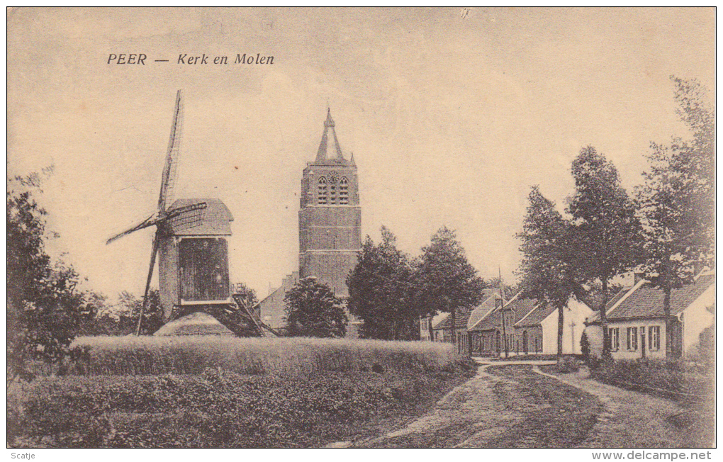 Peer .  -  Kerk En Molen,  Prachtige Kaart - Peer